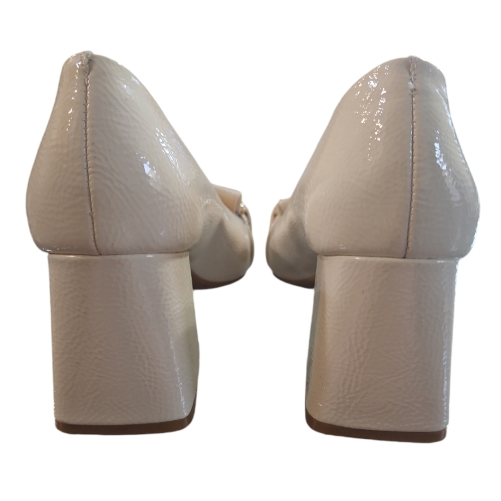 Alex Marie Beige Patent Leather Chain Block Heel Loafer Pumps Sz 7.5 NEW - Picture 7 of 10